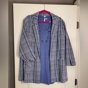 Cato Blue Plaid Women's Jacket with blue blouse
